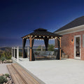 PURPLE LEAF Metal Gazebo Double Roof Wood Grain Aluminum Frame with Curtains and Netting with Lights-clear