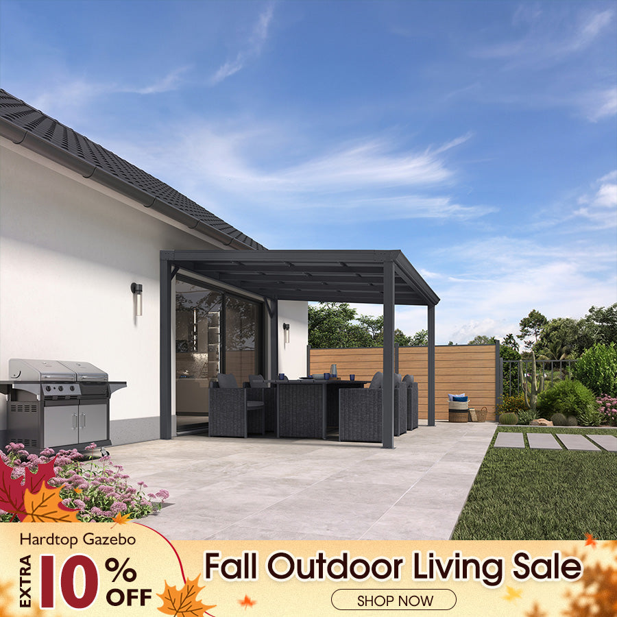 PURPLE LEAF Premium Wall-Mounted Lean to Gazebo with Galvanized Steel Roof for Outdoor Living