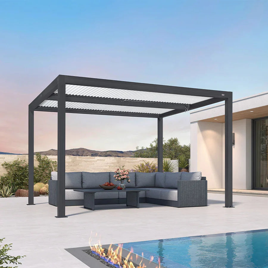 PURPLE LEAF Athena Louvered Pergola Modern Grey Pergola with White Roof for Deck Backyard Garden
