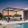 PURPLE LEAF Caesar Louvered Pergola with String Lights Patio Aluminum Pergola with Independent Adjustable Rainproof Roof With Yellow Lights