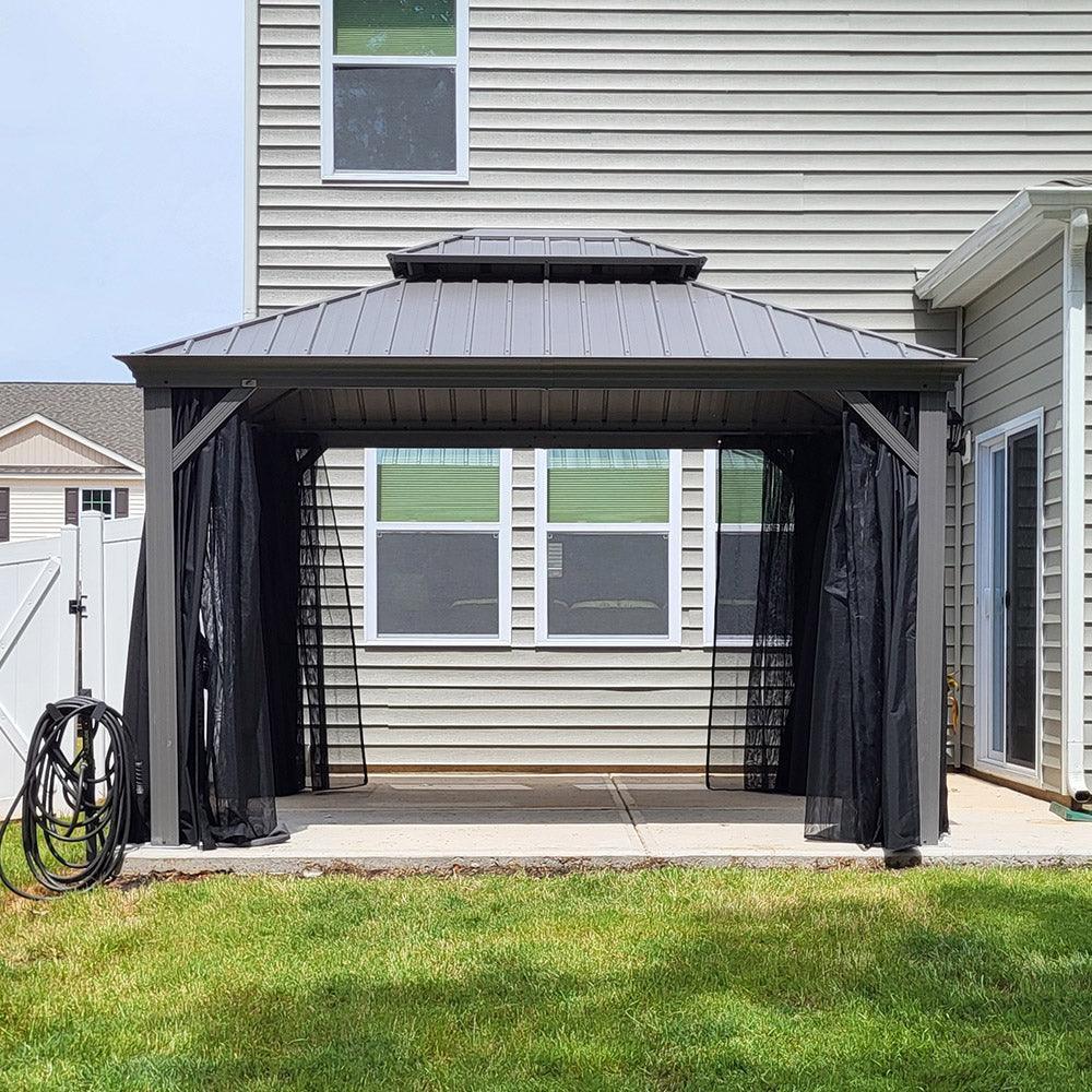 PURPLE LEAF Patio Gazebo for Pool Light Grey Hardtop Galvanized Steel Roof with Reinforcement Support Rod
