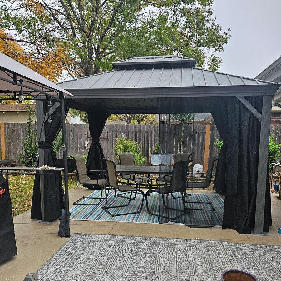 PURPLE LEAF Patio Gazebo for Pool Light Grey Hardtop Galvanized Steel Roof with Reinforcement Support Rod