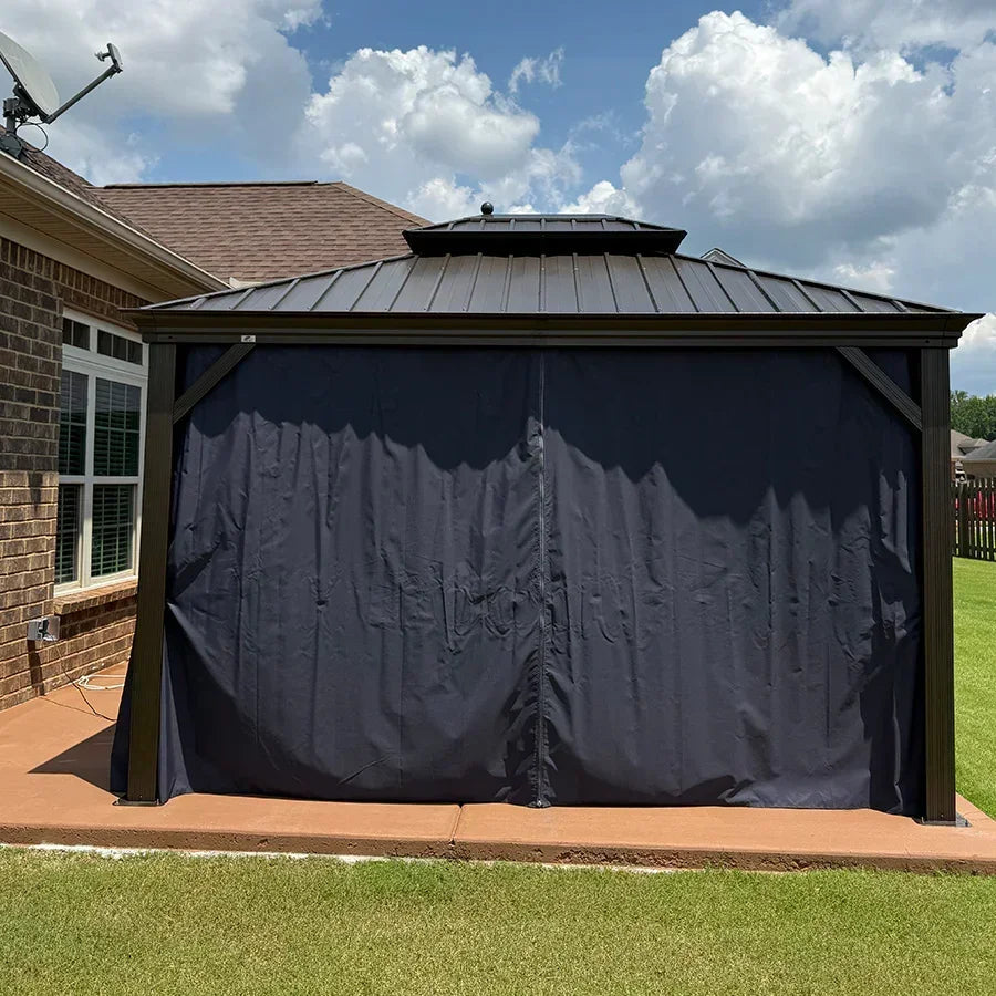 PURPLE LEAF Outdoor Hardtop Gazebo for Patio Bronze Aluminum Frame Pavilion with Navy-Blue Curtain and Reinforced Support Rods
