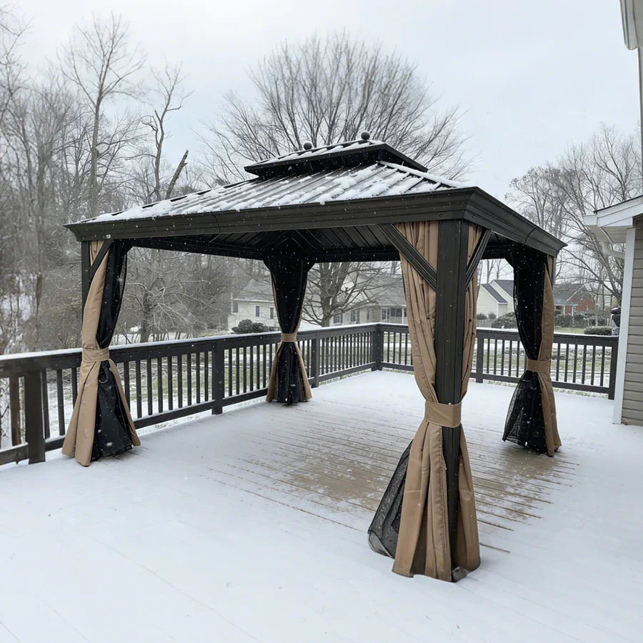 PURPLE LEAF Outdoor Hardtop Gazebo for Garden Bronze Double Roof Aluminum Frame Pavilion