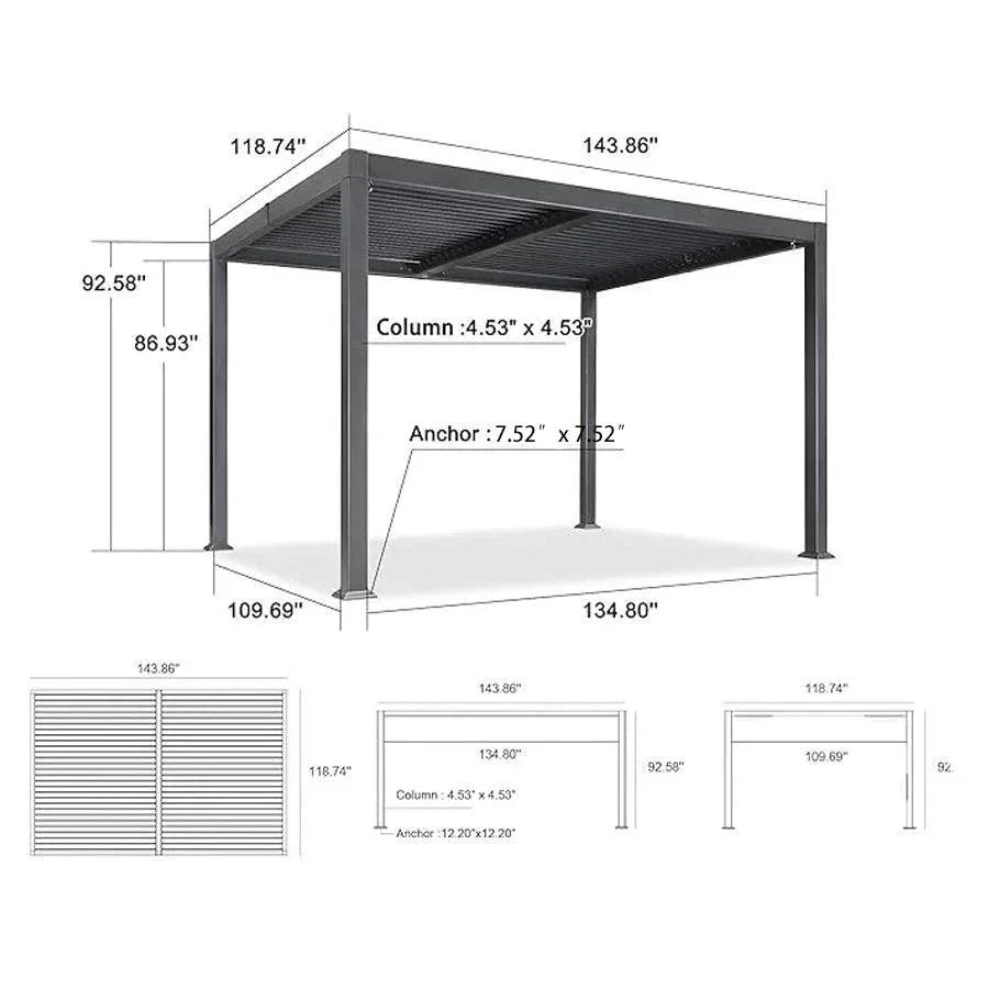 PURPLE LEAF Caesar Outdoor Louvered Pergola Patio Sun Shade Shelter with Adjustable Hardtop Patio Pergola Gray Frame White Roof
