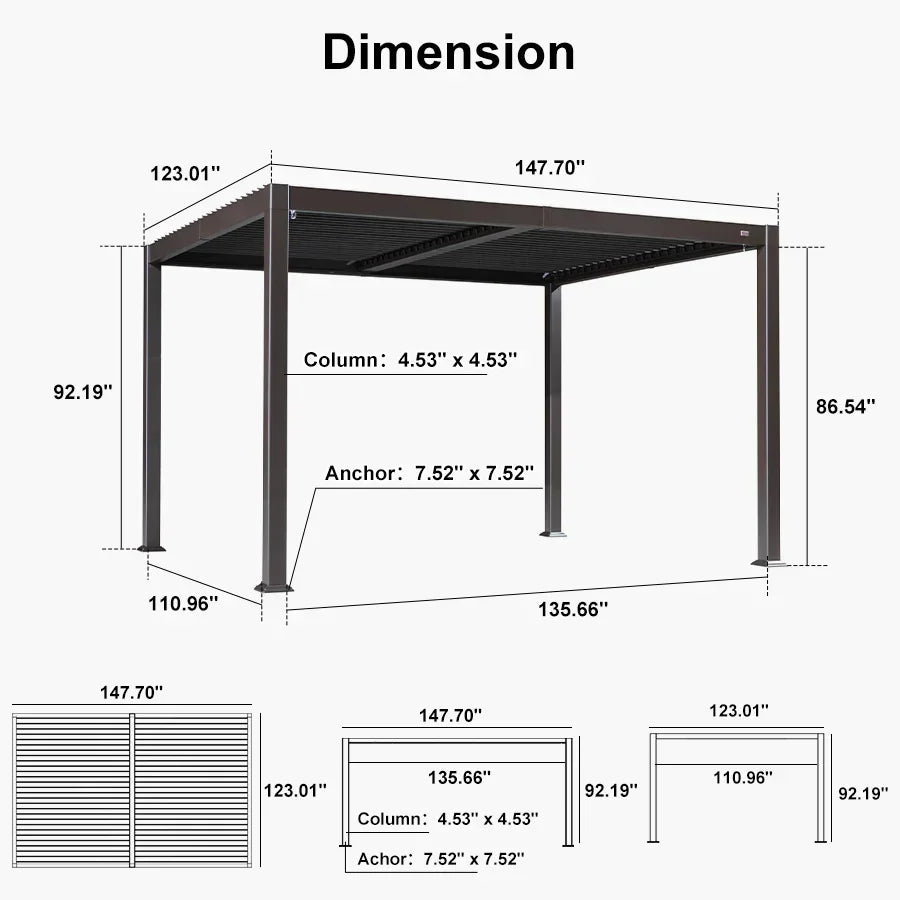 PURPLE LEAF Caesar Louvered Pergola Outdoor Adjustable Louvre Shade Modern Patio Aluminum Pergola with  Milky Lights
