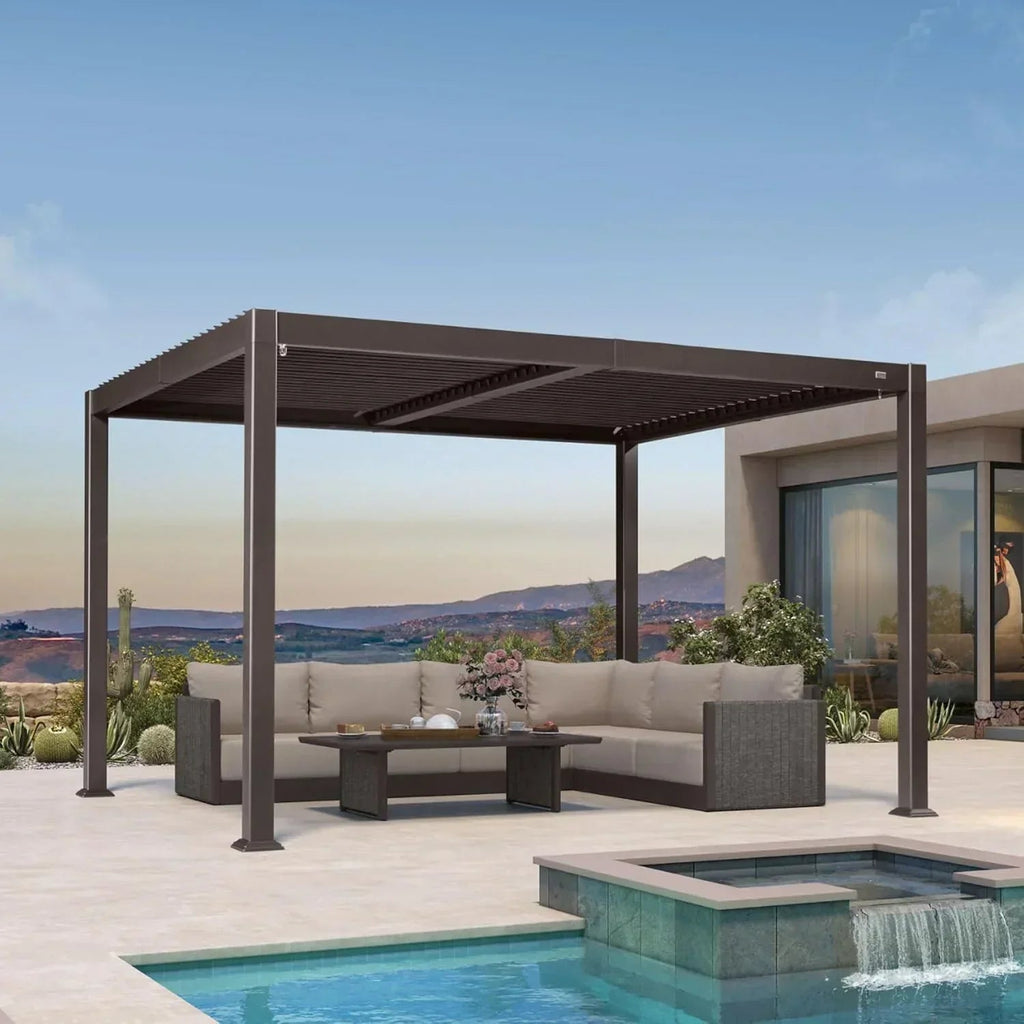 PURPLE LEAF Caesar Louvered Pergola Outdoor Adjustable Roof Modern Patio Aluminum Pergola for Deck Backyard Garden Hardtop Gazebo Bronze