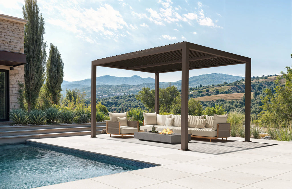 PURPLE LEAF Athena Outdoor Louvered Pergola Adjustable Metal Roof Bronze Hardtop Gazebo Patio Pavilion