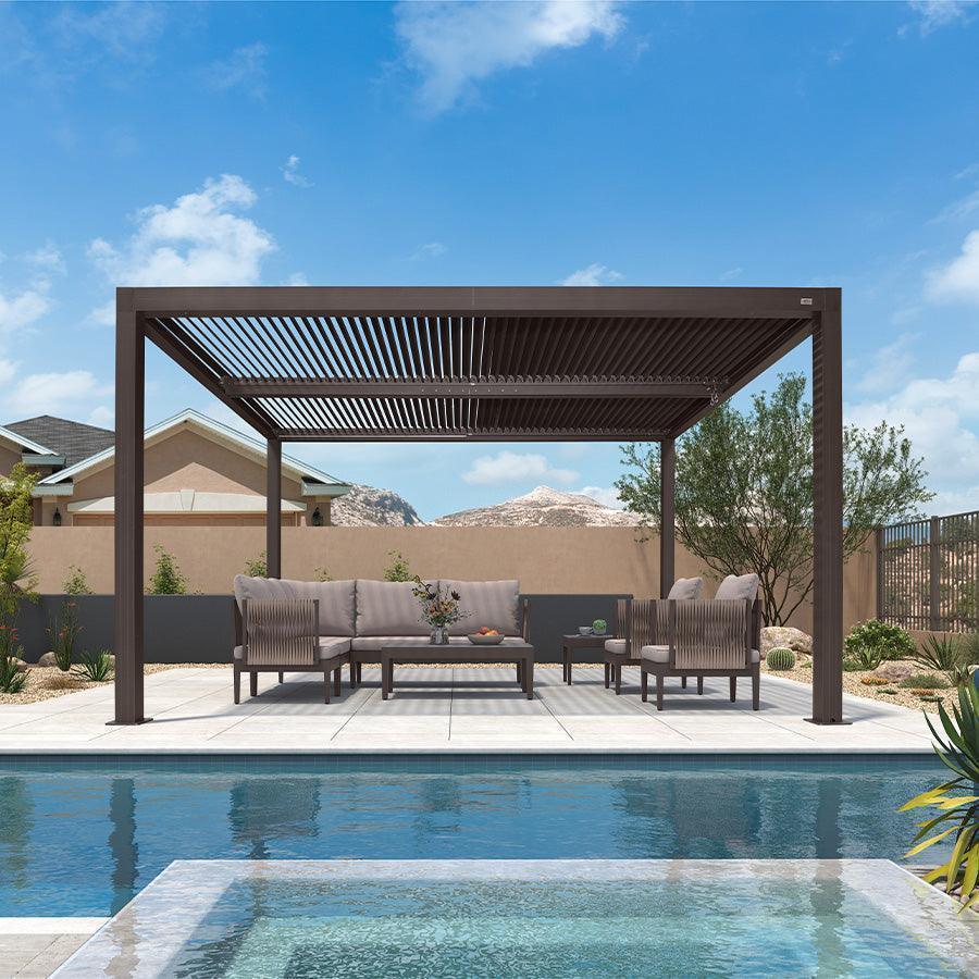 PURPLE LEAF Athena Outdoor Louvered Pergola Adjustable Metal Roof Bronze Hardtop Gazebo Patio Pavilion