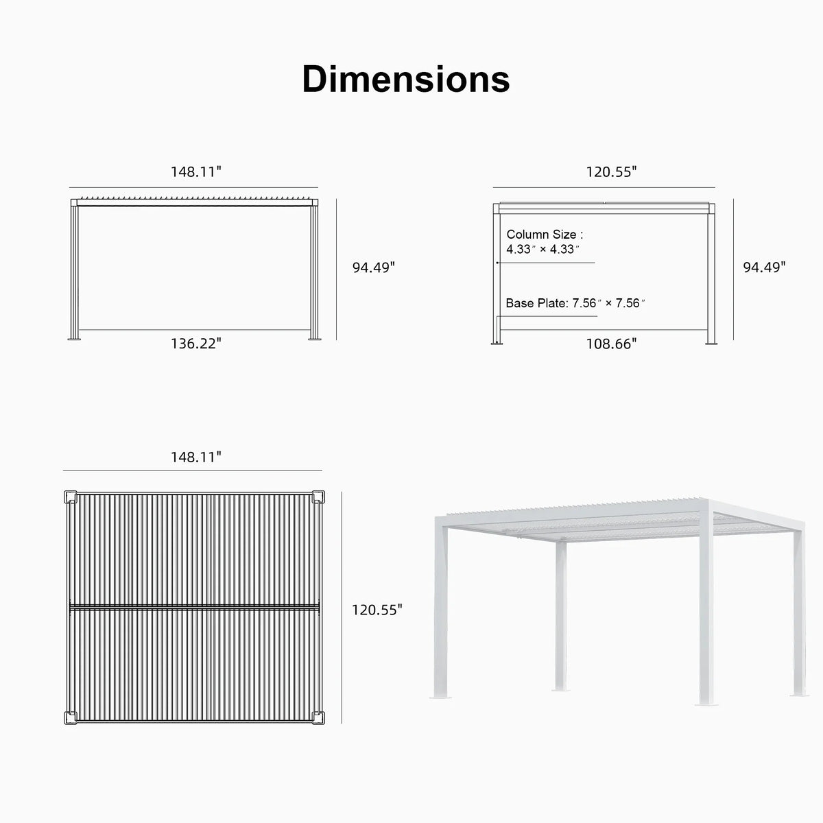 PURPLE LEAF Athena Louvered Pergola Outdoor Aluminum Pergola with Adjustable Roof for Deck Backyard Garden Hardtop Gazebo