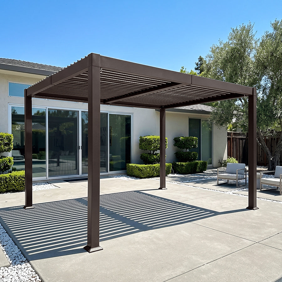 PURPLE LEAF Caesar Louvered Pergola Outdoor Adjustable Roof Modern Patio Aluminum Pergola for Deck Backyard Garden Hardtop Gazebo Bronze