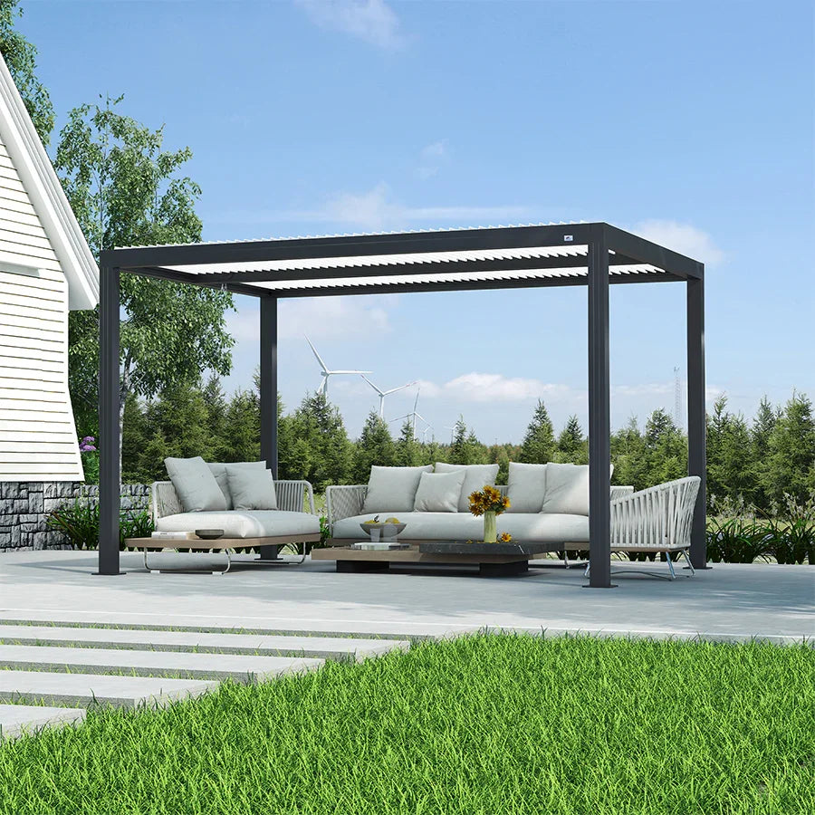 PURPLE LEAF Athena Louvered Pergola Modern Grey Pergola with White Roof for Deck Backyard Garden