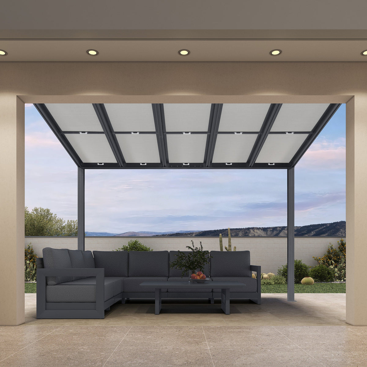 PURPLE LEAF Wall Mounted Gazebo with Gray Polycarbonate Roof Aluminum Frame Patio Cover with Retractable Pleated Shades for Porch