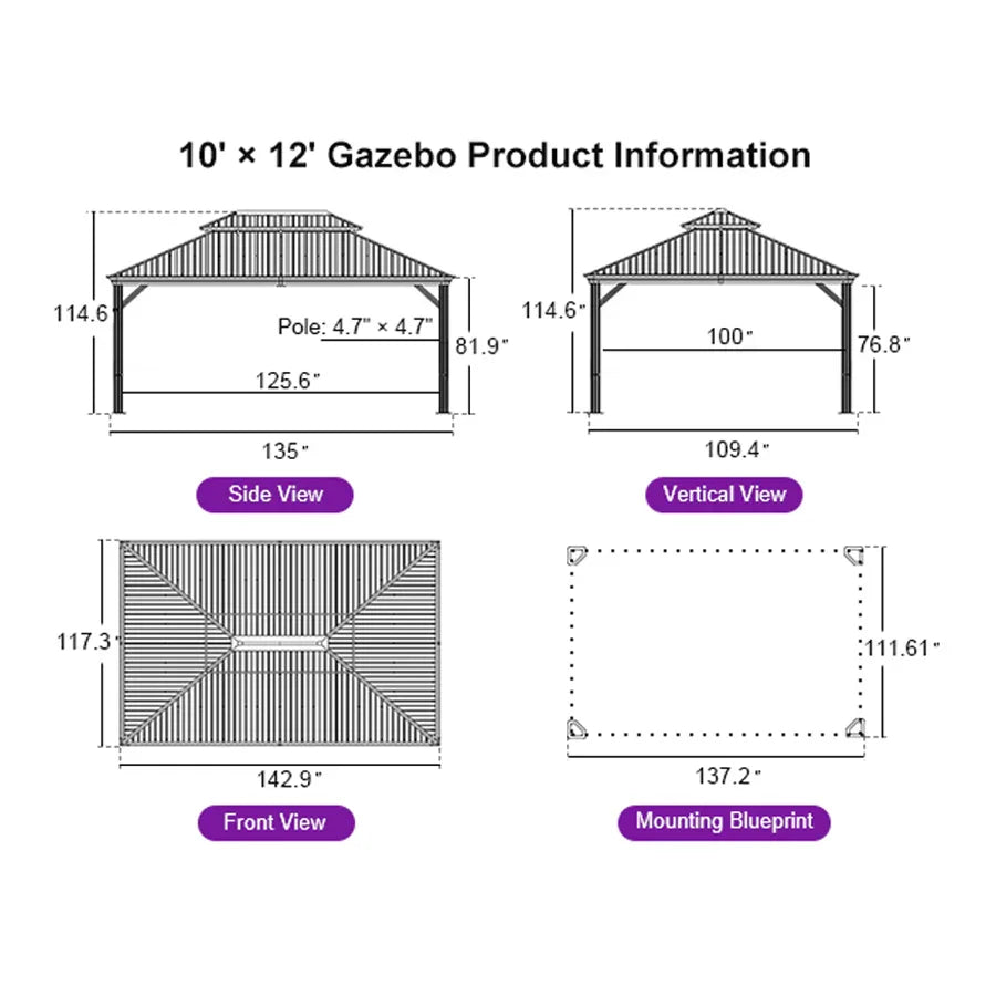 PURPLE LEAF – Pavillon à toit rigide pour terrasse, structure en aluminium effet bois avec guirlande lumineuse – clear