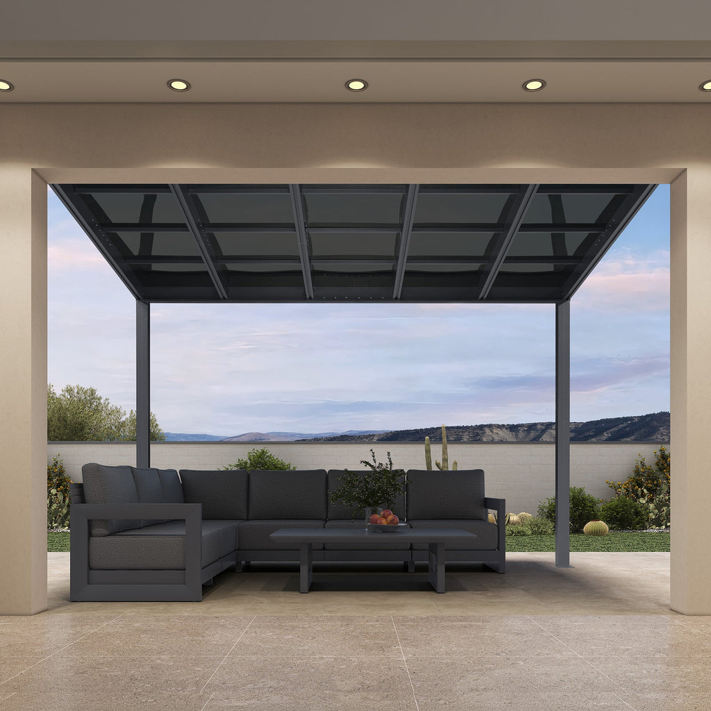 PURPLE LEAF Wall Mounted Gazebo with Gray Polycarbonate Roof Aluminum Frame Patio Cover for Porch