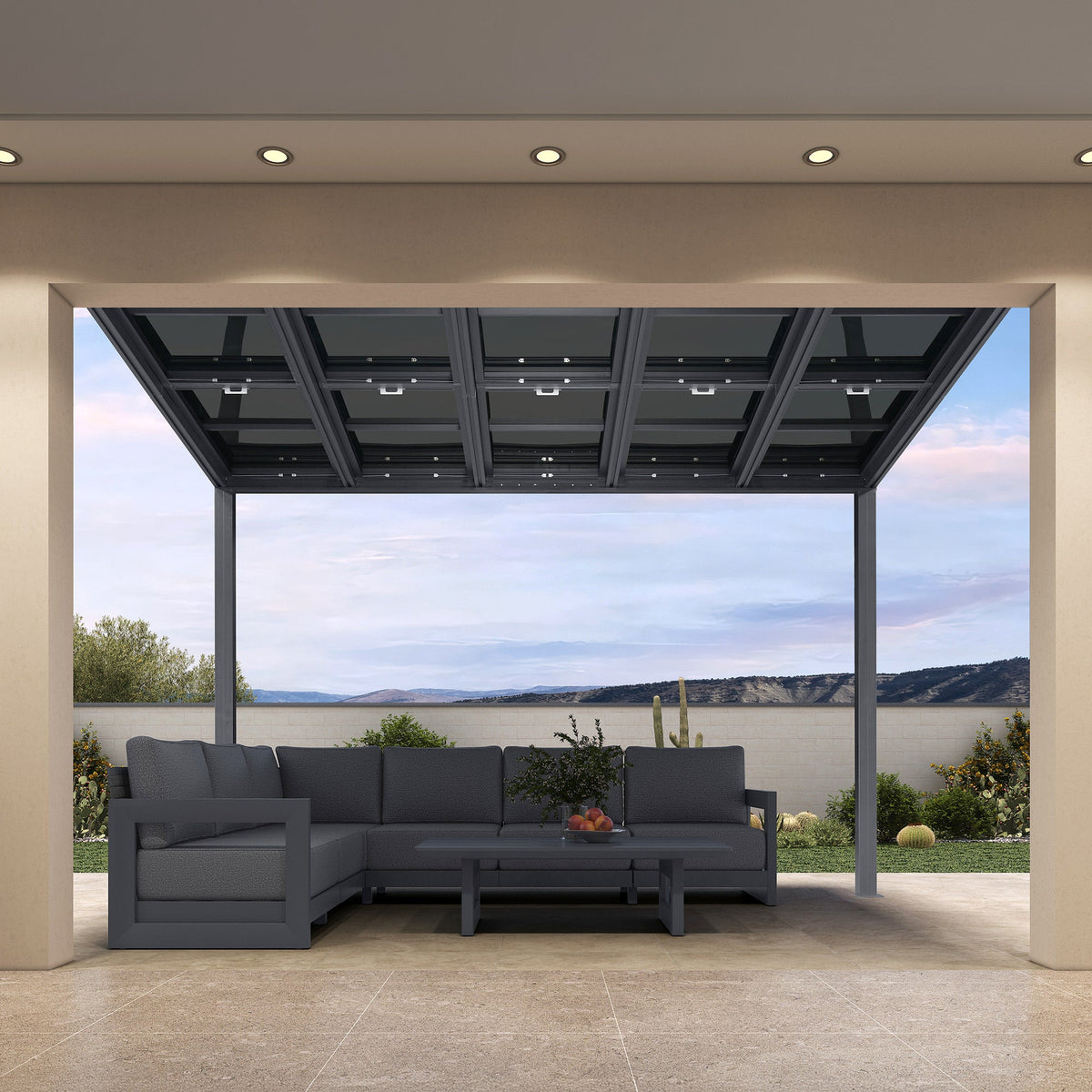 PURPLE LEAF Wall Mounted Gazebo with Gray Polycarbonate Roof Aluminum Frame Patio Cover with Retractable Pleated Shades for Porch