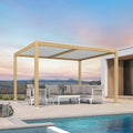 PURPLE LEAF Caesar Louvered Pergola Outdoor Wood Grain Aluminum Pergola with Adjustable Roof Patio Hardtop Gazebo for Backyard Garden