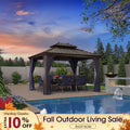 PURPLE LEAF Outdoor Hardtop Gazebo for Patio Bronze Aluminum Frame Pavilion with Navy-Blue Curtain