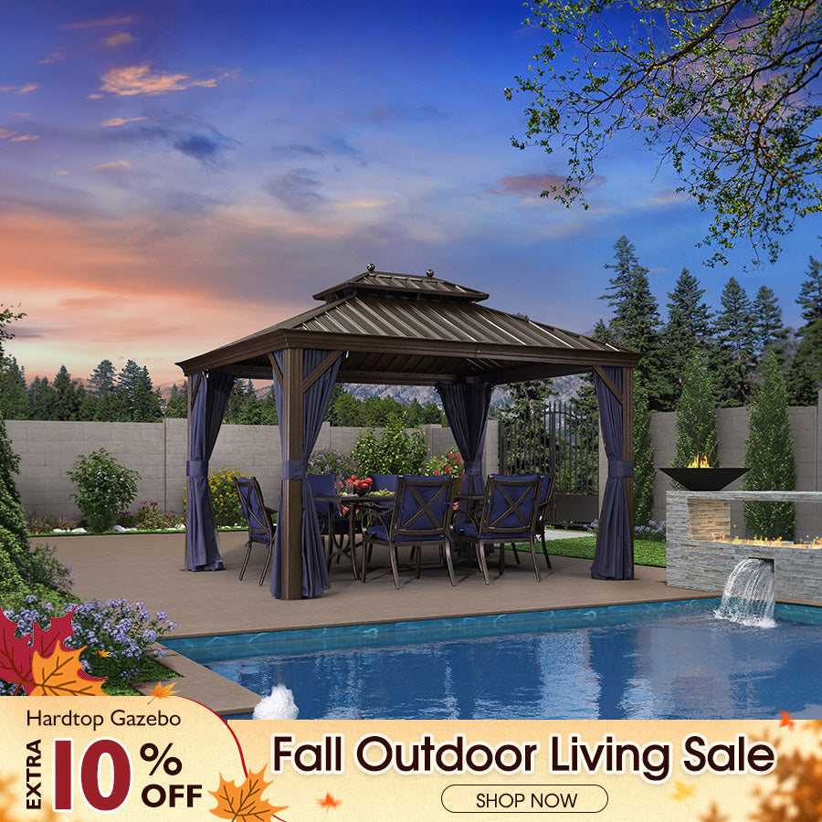 PURPLE LEAF Outdoor Hardtop Gazebo for Patio Bronze Aluminum Frame Pavilion with Navy-Blue Curtain