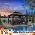 PURPLE LEAF Outdoor Hardtop Gazebo for Patio Bronze Aluminum Frame Pavilion with Navy-Blue Curtain and Reinforced Support Rods