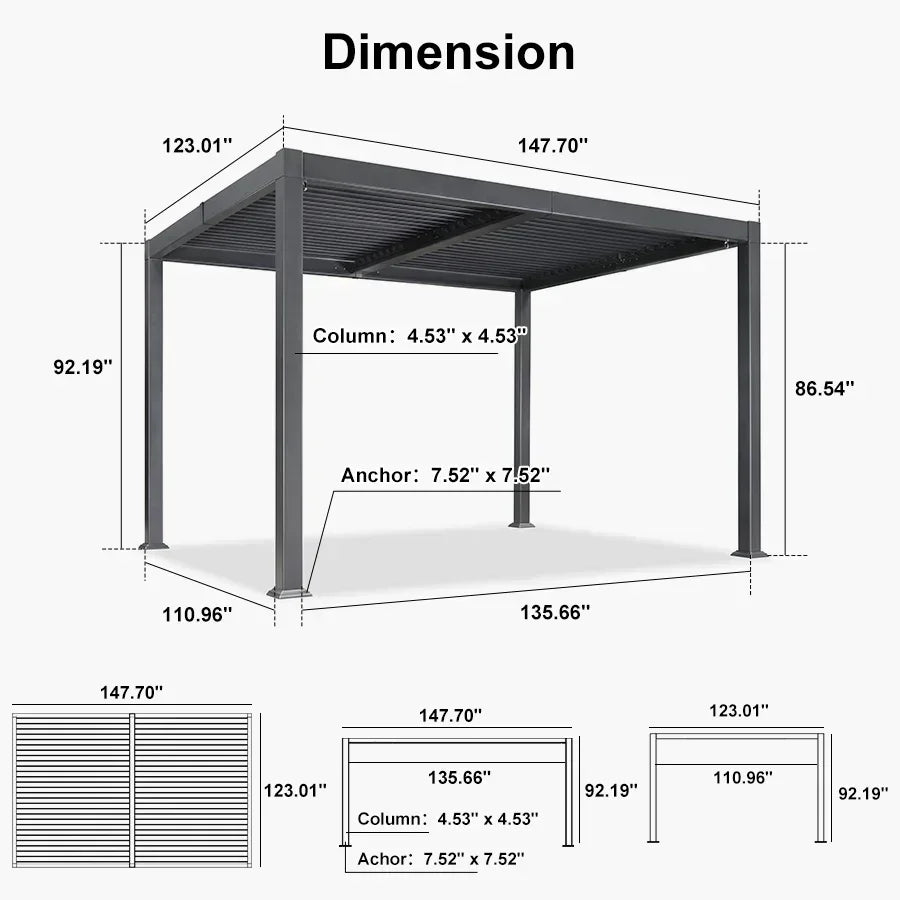 PURPLE LEAF Caesar Louvered Pergola with Milky String Lights Patio Aluminum Pergola with Independent Adjustable Rainproof Roof Hardtop Pergola for Outdoor Deck Garden Yard