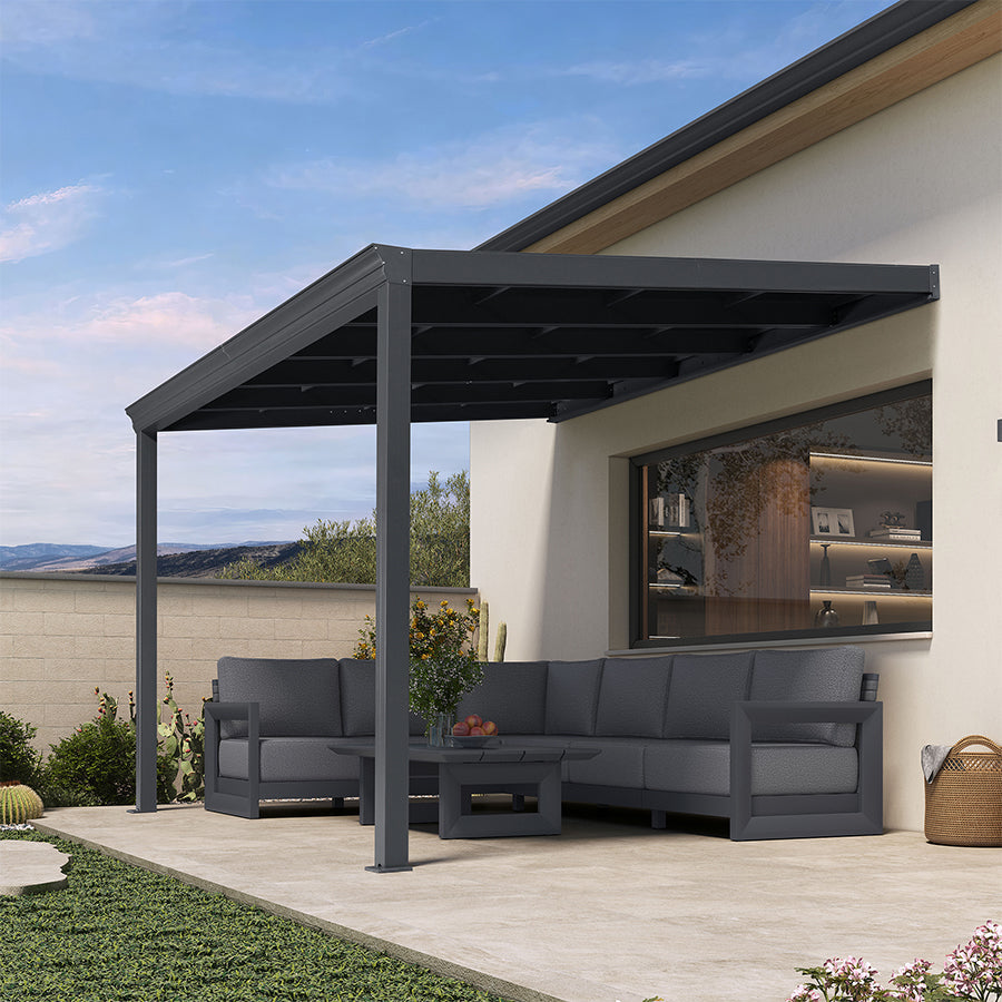 PURPLE LEAF Wall Mounted Gazebo with Gray Polycarbonate Roof Aluminum Frame Patio Cover for Porch