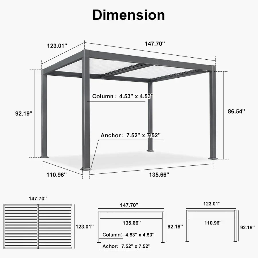 PURPLE LEAF Caesar Louvered Pergola with String Lights Patio Aluminum Pergola with Independent Adjustable Rainproof Roof With Yellow Lights