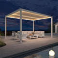 PURPLE LEAF Athena Louvered Pergola White Outdoor Aluminum Pergola with Strip Lights Adjustable Gazebo for Patio Deck Garden