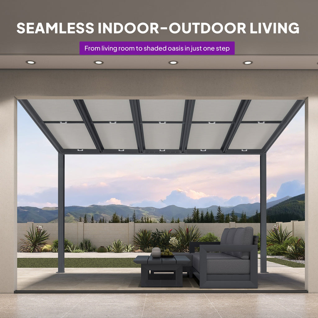 PURPLE LEAF Wall Mounted Gazebo with Gray Polycarbonate Roof Aluminum Frame Patio Cover with Retractable Pleated Shades for Porch