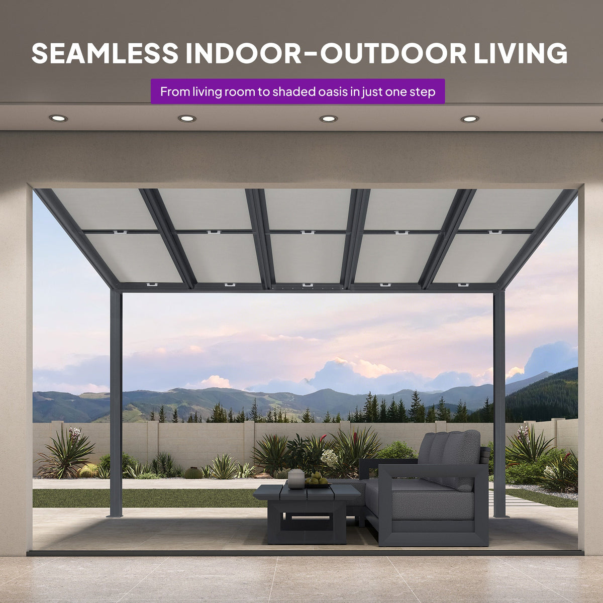 PURPLE LEAF Wall Mounted Gazebo with Gray Polycarbonate Roof Aluminum Frame Patio Cover with Retractable Pleated Shades for Porch