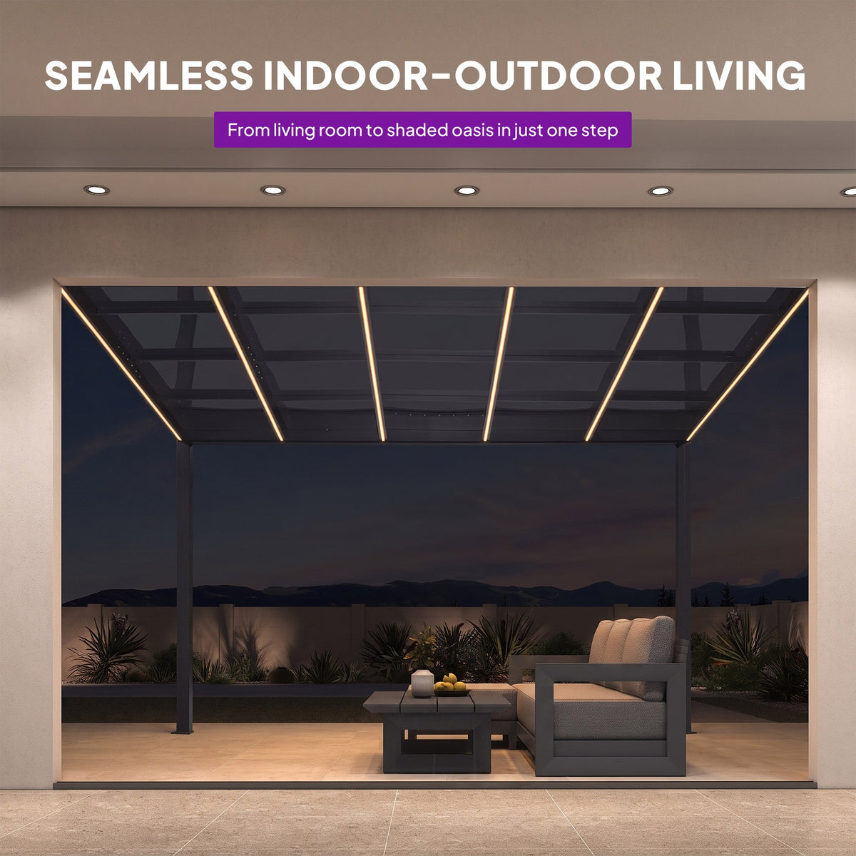 PURPLE LEAF Wall Mounted Gazebo with Gray Polycarbonate Roof Aluminum Frame Patio Cover with Strip Light for Porch