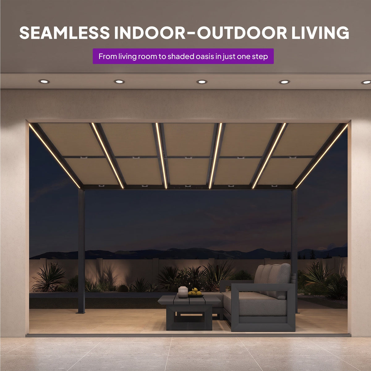 PURPLE LEAF Wall Mounted Gazebo with Gray Polycarbonate Roof Aluminum Frame Patio Cover with Retractable Pleated Shades and LED Strip Light
