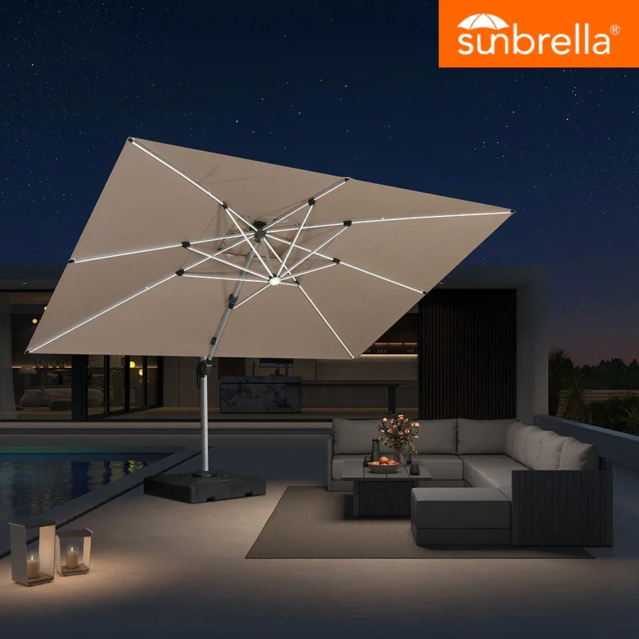 PURPLE LEAF SUNBRELLA Solar Cantilever Umbrella with Lights, Large Umbrellas For Outdoor Patio