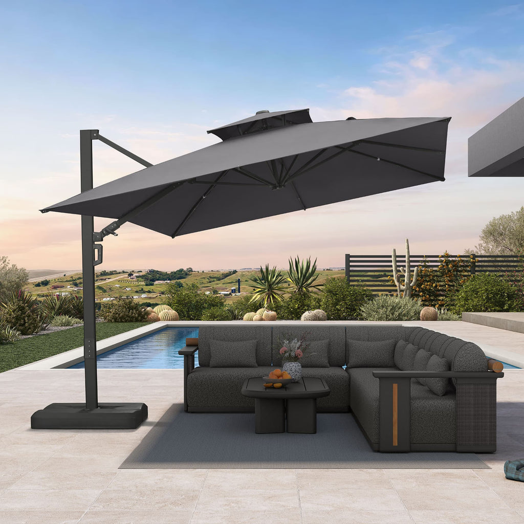 PURPLE LEAF – Parasol de terrasse déporté avec structure métallique Charcoal et toile ventilée pour cour et jardin