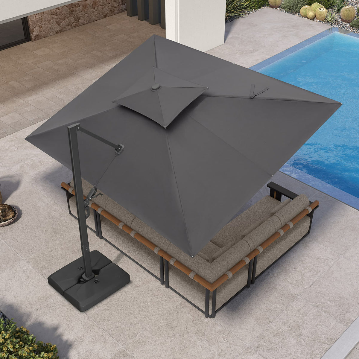 PURPLE LEAF – Parasol de terrasse déporté avec structure métallique Charcoal et toile ventilée pour cour et jardin