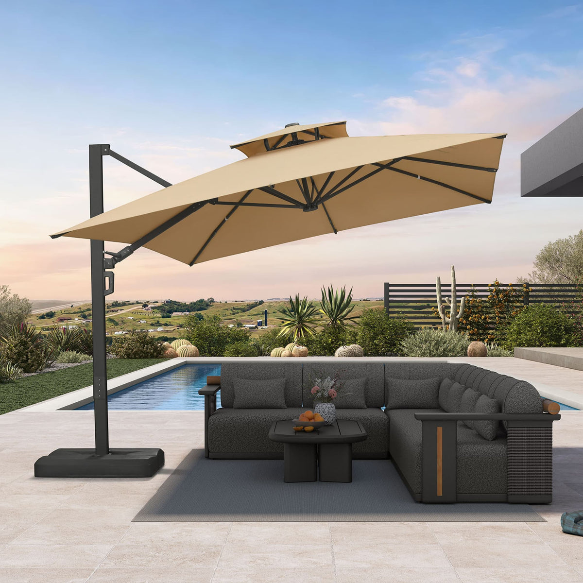 PURPLE LEAF – Parasol de terrasse déporté avec structure métallique Charcoal et toile ventilée pour cour et jardin