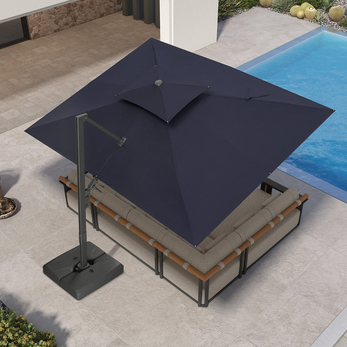 PURPLE LEAF – Parasol de terrasse déporté avec structure métallique Charcoal et toile ventilée pour cour et jardin