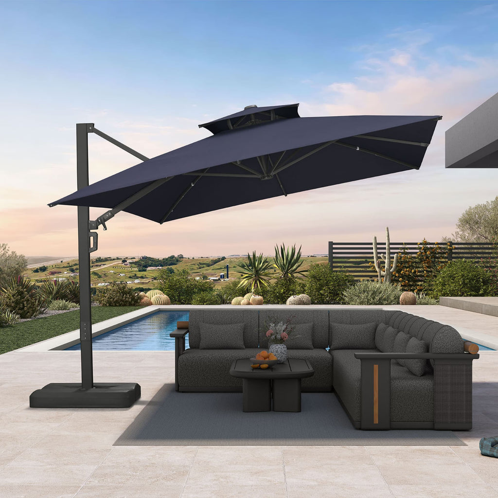 PURPLE LEAF – Parasol de terrasse déporté avec structure métallique Charcoal et toile ventilée pour cour et jardin