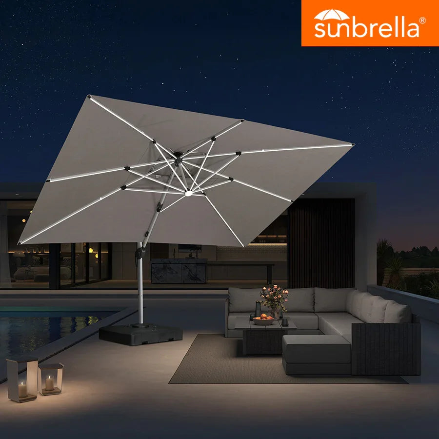 PURPLE LEAF SUNBRELLA Solar Cantilever Umbrella with Lights, Large Umbrellas For Outdoor Patio