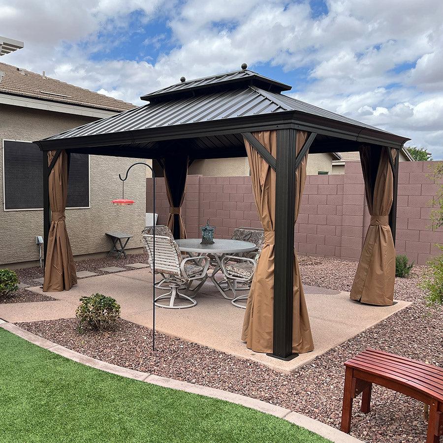 PURPLE LEAF Outdoor Hardtop Gazebo for Garden Bronze Double Roof Aluminum Frame Pavilion with Reinforcement Support Rod