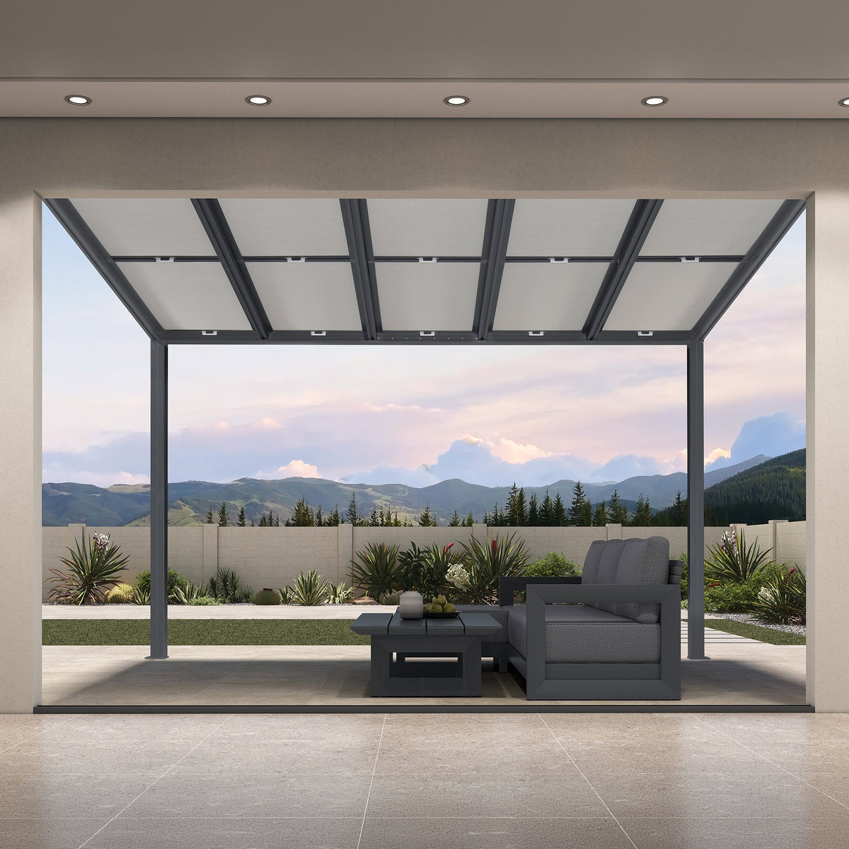 PURPLE LEAF Wall Mounted Gazebo with Gray Polycarbonate Roof Aluminum Frame Patio Cover with Retractable Pleated Shades for Porch