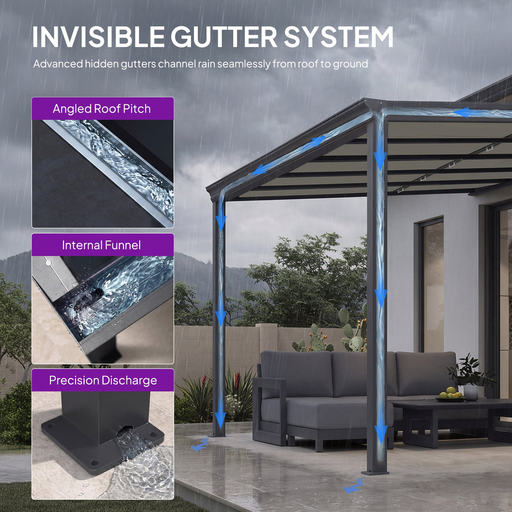 PURPLE LEAF Wall Mounted Gazebo with Gray Polycarbonate Roof Aluminum Frame Patio Cover with Retractable Pleated Shades for Porch