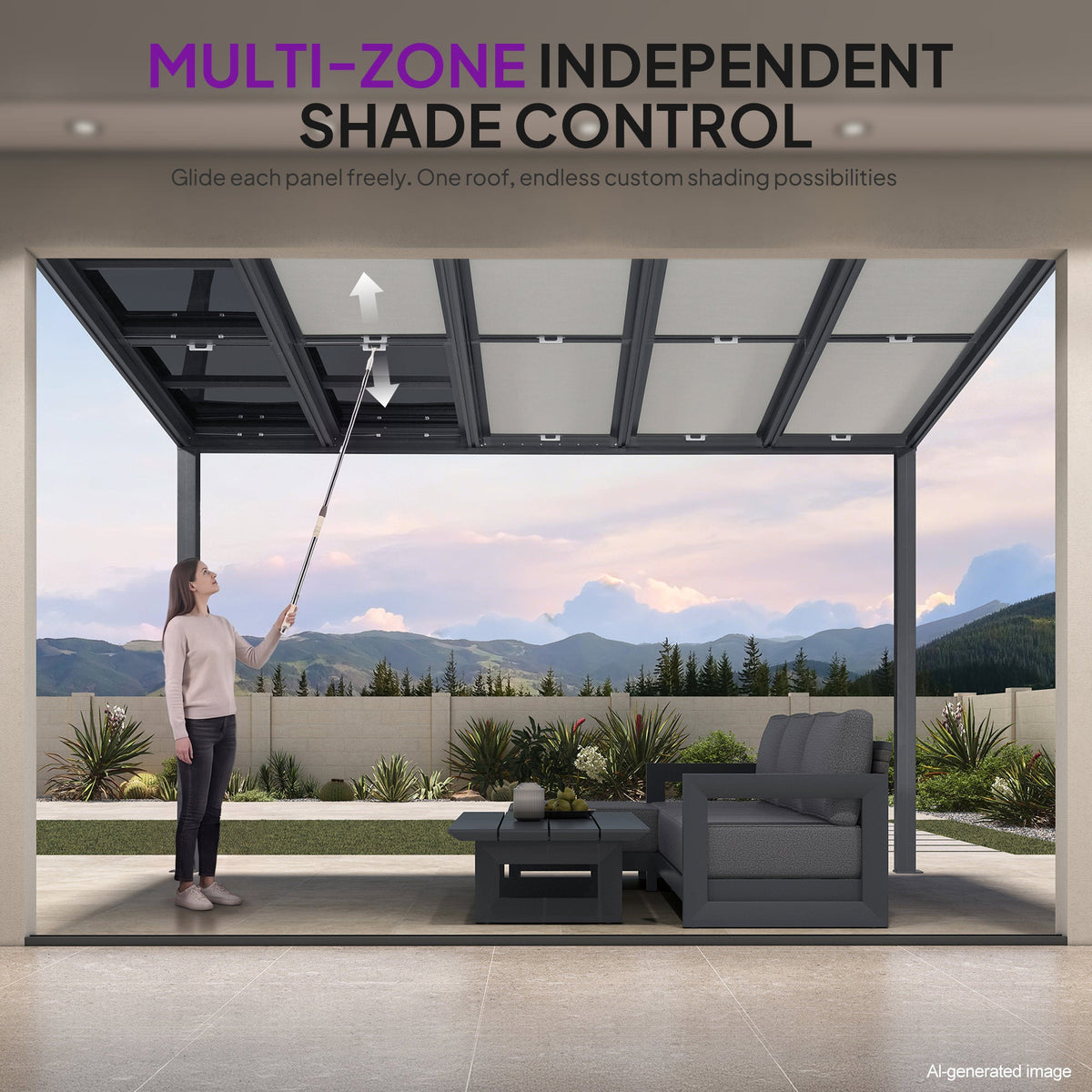 PURPLE LEAF Wall Mounted Gazebo with Gray Polycarbonate Roof Aluminum Frame Patio Cover with Retractable Pleated Shades for Porch