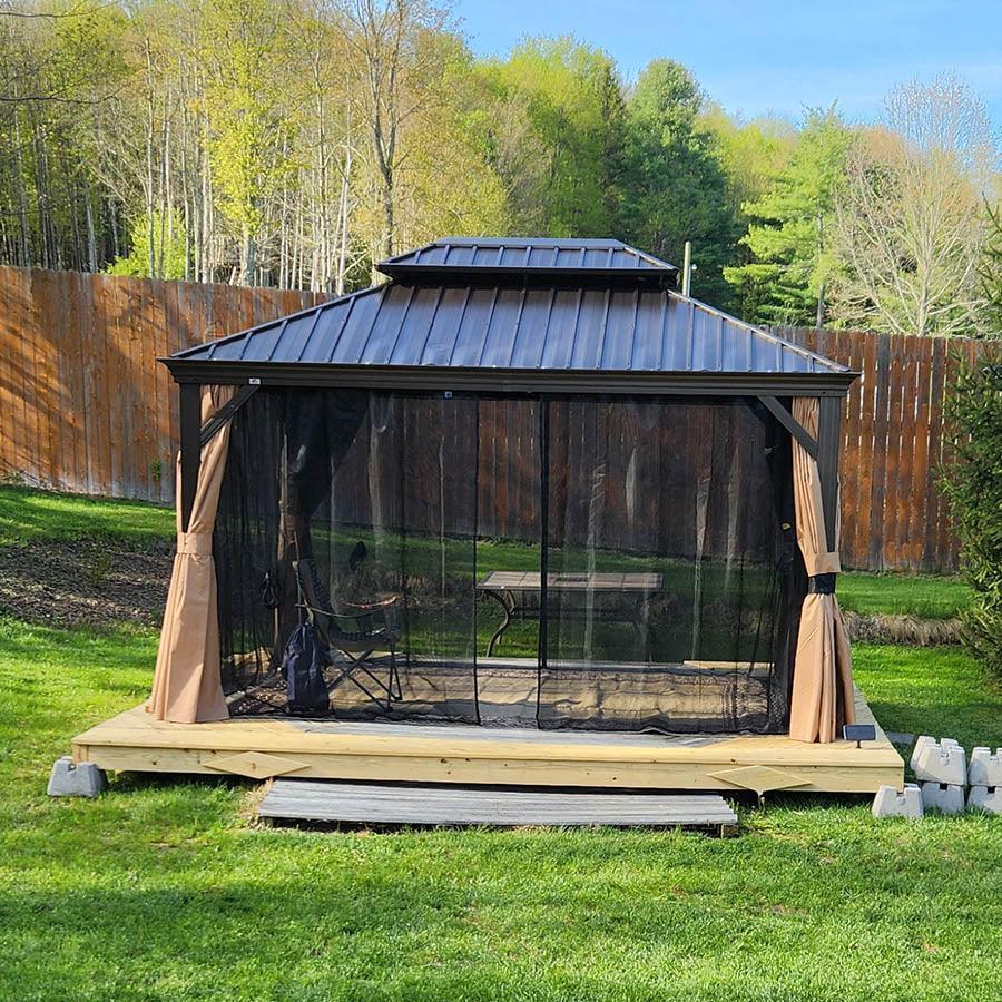 PURPLE LEAF Outdoor Hardtop Gazebo for Garden Bronze Double Roof Aluminum Frame Pavilion with Reinforcement Support Rod