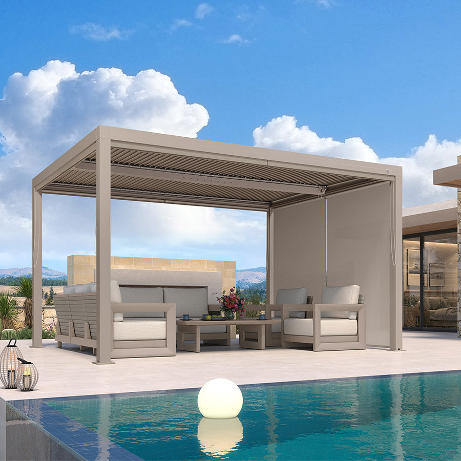 PURPLELEAF – Stores enrouleurs extérieurs Champagne unis pour pergolas à lames orientables, isolation thermique, tissu UV et imperméable, protection de l’intimité