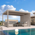 PURPLE LEAF Athena Louvered Pergola Champagne Outdoor Aluminum Pergola with Solid Color Roller Blind Adjustable Gazebo for Patio Deck Garden