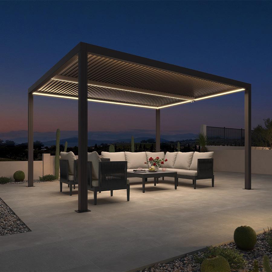 PURPLE LEAF Athena Louvered Pergola Grey Outdoor Aluminum Pergola with Strip Lights Adjustable Gazebo for Patio Deck Garden