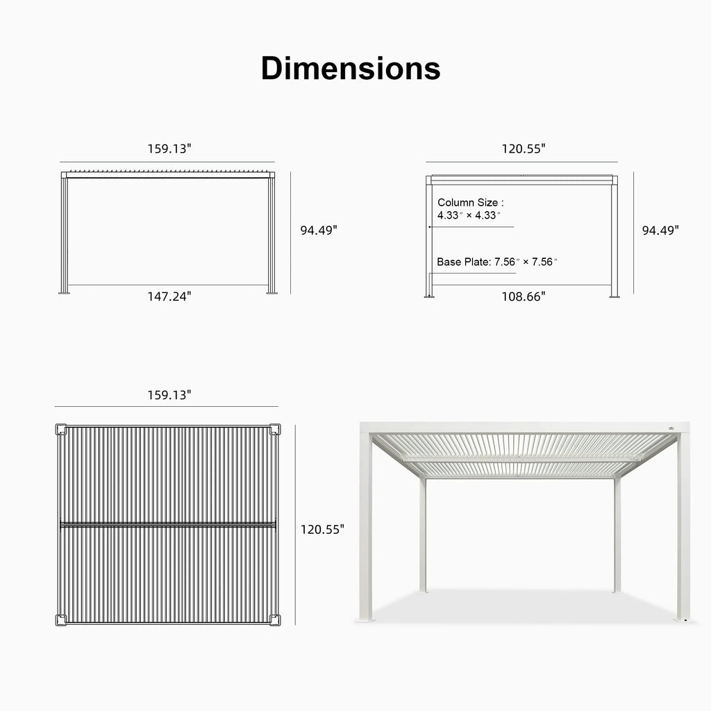 PURPLE LEAF Athena Louvered Pergola white Outdoor Aluminum Pergola with Shutter Wall Adjustable Gazebo Rainproof for Patio Deck Garden