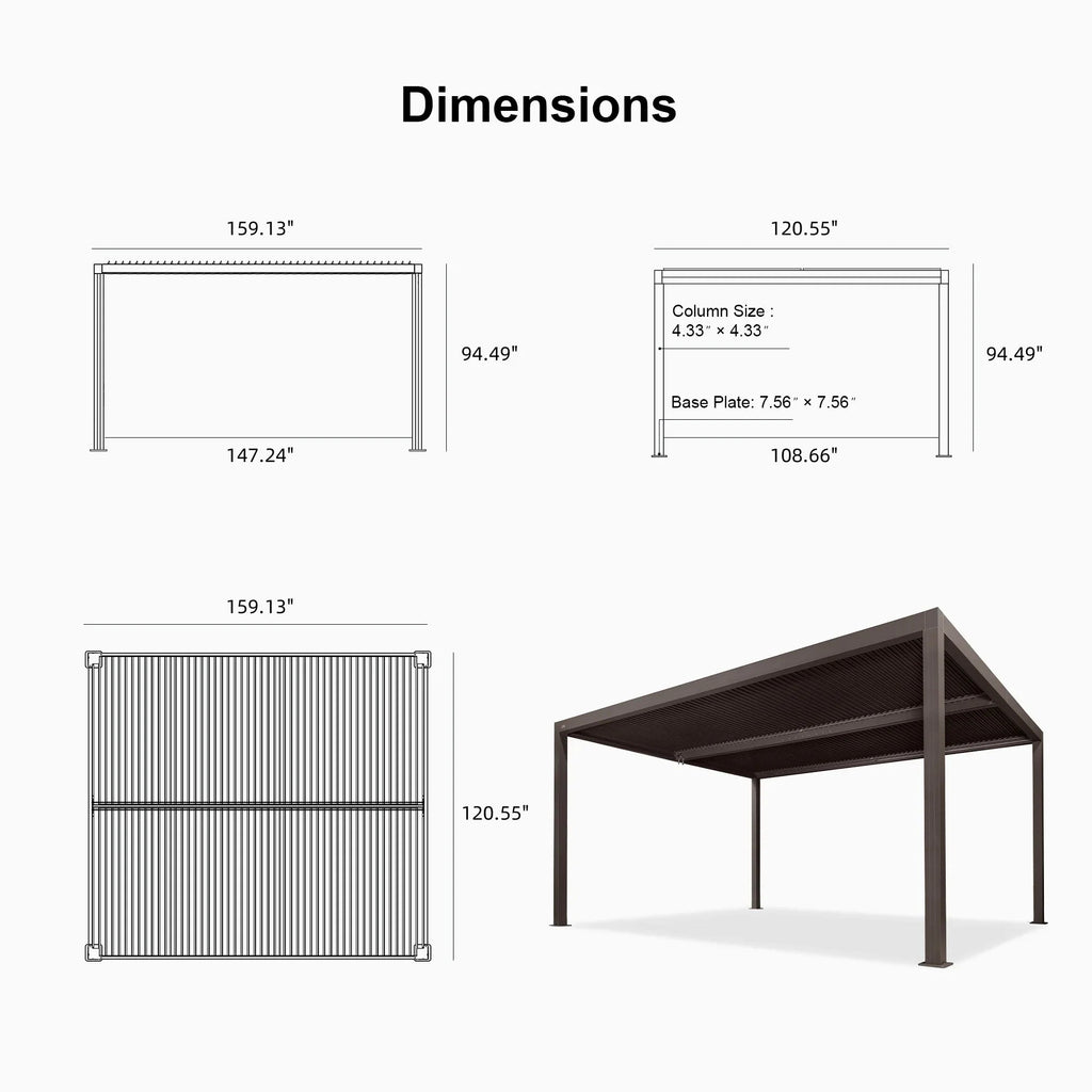 PURPLE LEAF Athena Outdoor Louvered Pergola Adjustable Metal Roof Bronze Hardtop Gazebo Patio Pavilion