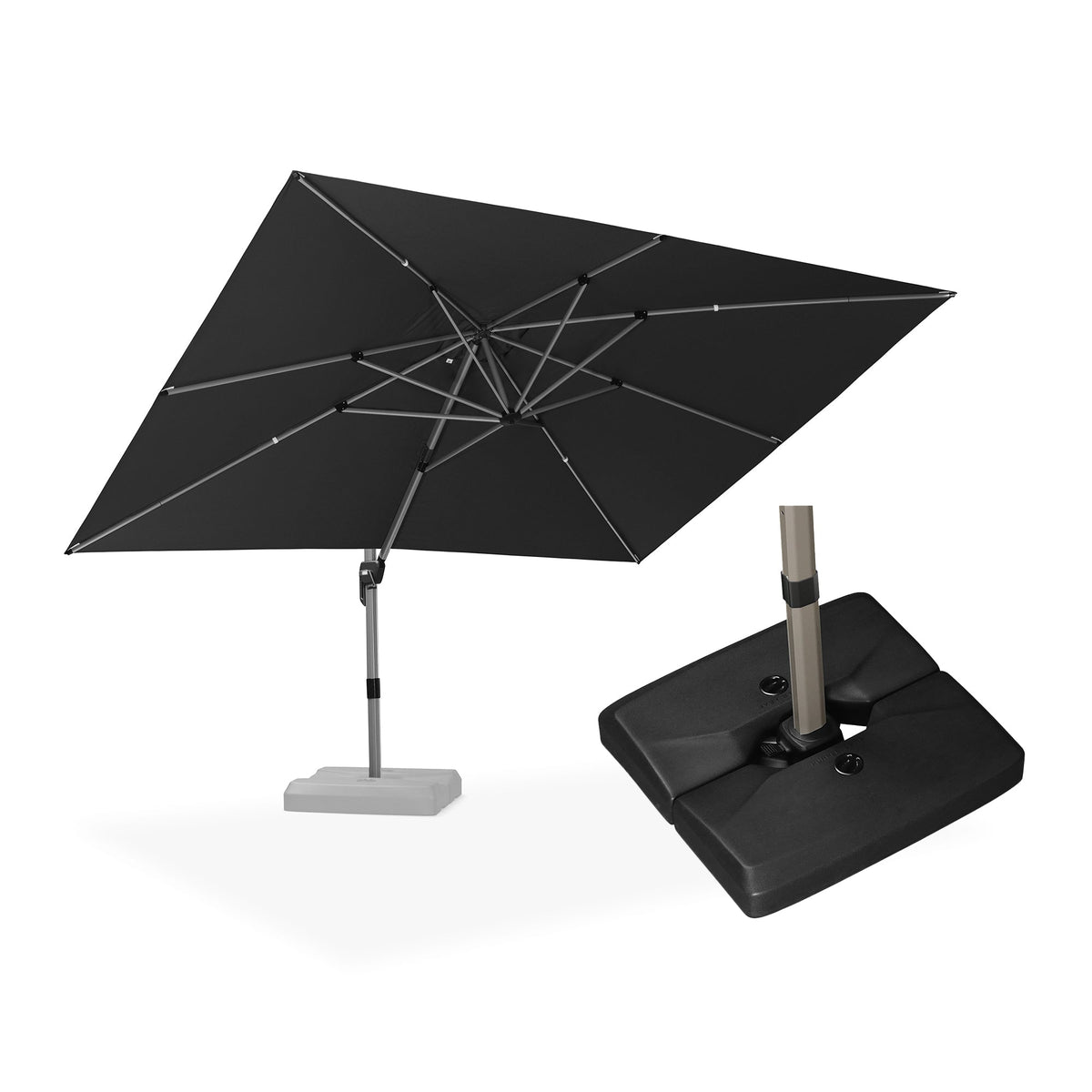 PURPLE LEAF Hailar Deluxe Aluminum Patio Umbrella with Base, Square and Rectangular Umbrella